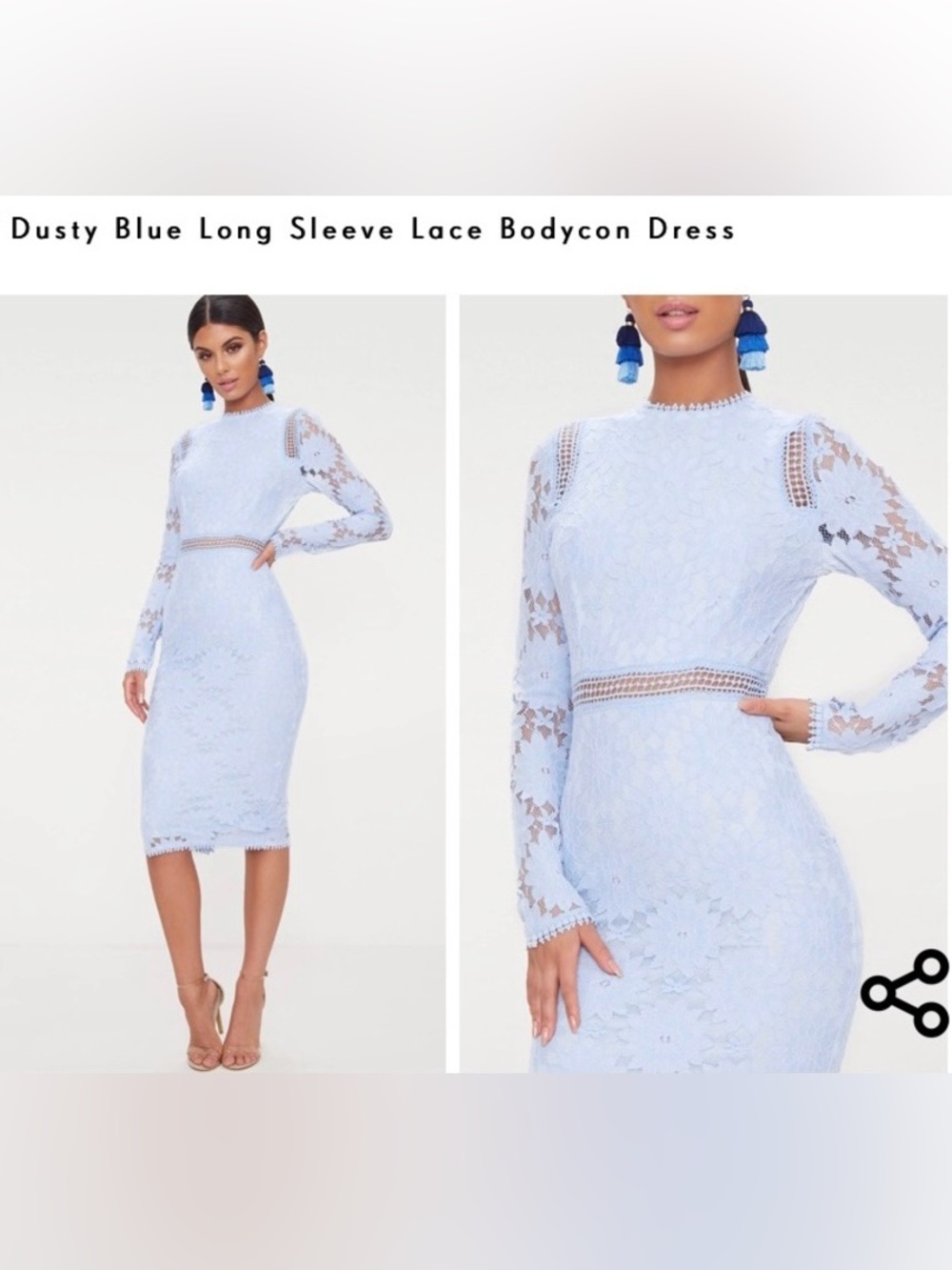 Dusty Blue Lace Long Sleeve Bodycon Dress
